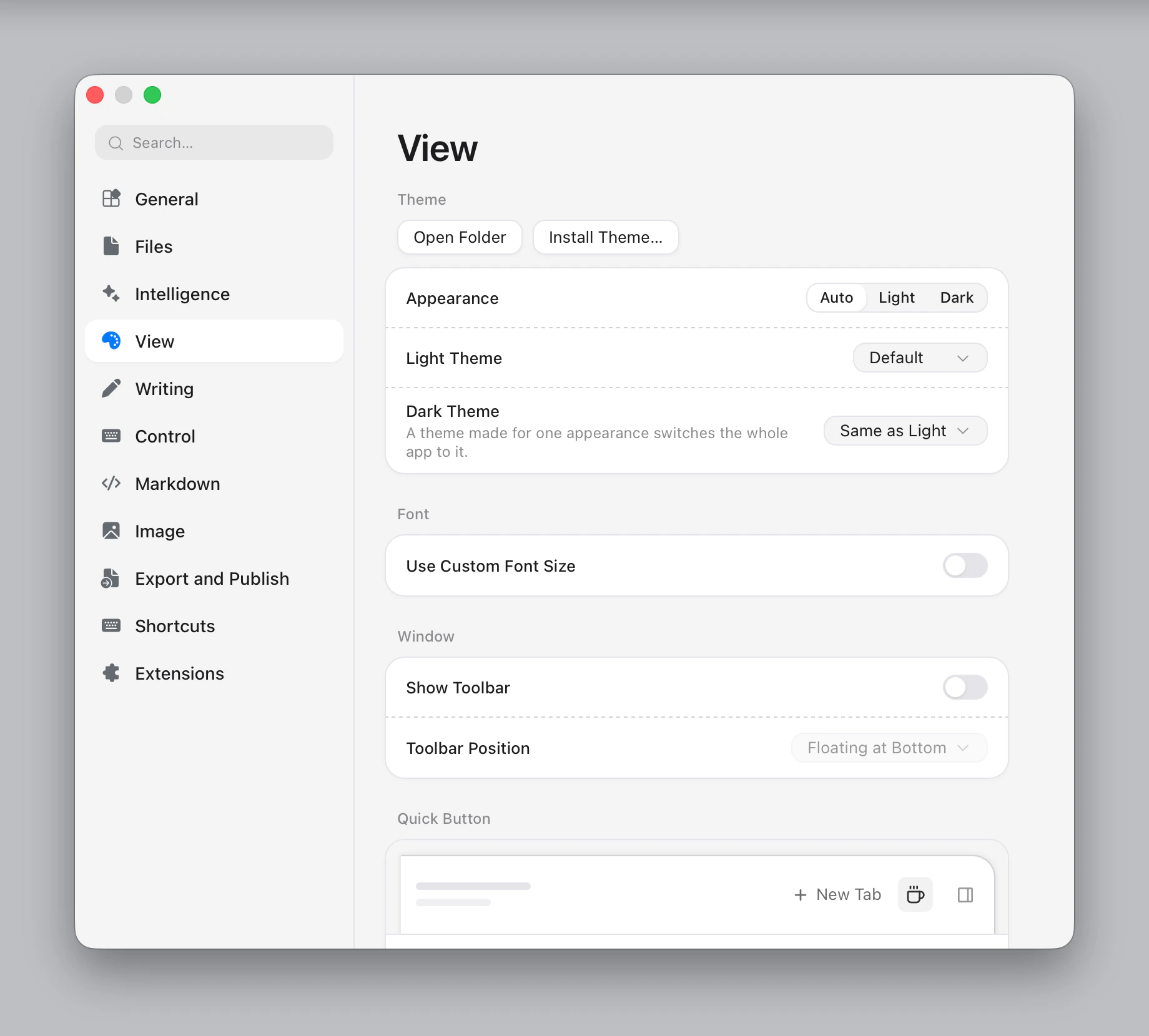 Choosing a theme in Settings ▸ View