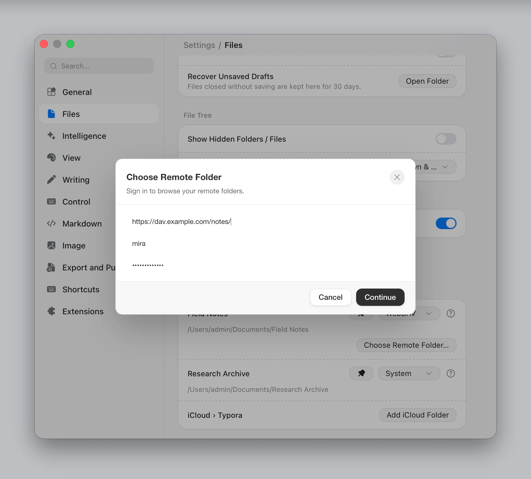 Connecting to a WebDAV server